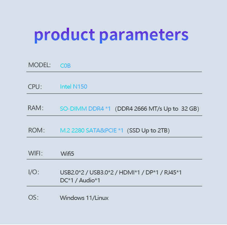 2025 New Release OEM MINI Computer C0B Server MINI PC Windows11 Pro Intel N100 N150 N200 N95 Linux Barebone Mini Pc