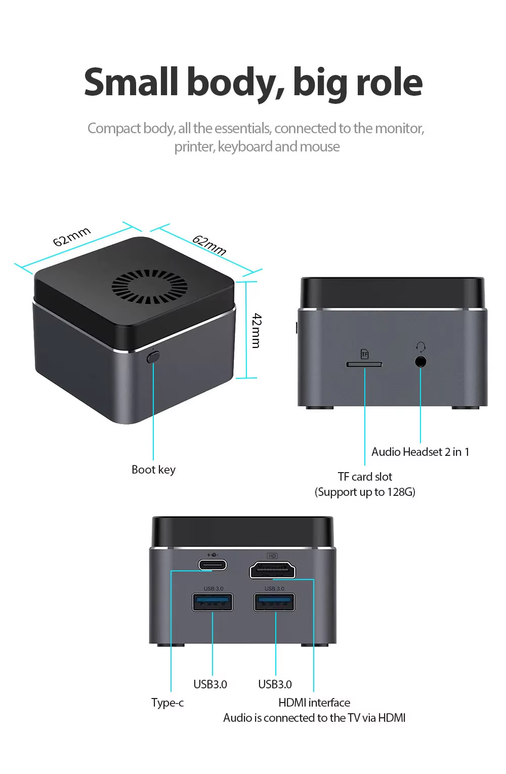 Mini Computer Host Intel J4125 Processor, 4GB Memory, 64GB Hard Drive, Portable mini pc for Business, Home, and Office Use