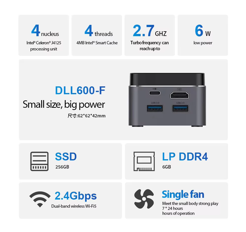 Mini Computer Host Intel J4125 Processor, 4GB Memory, 64GB Hard Drive, Portable mini pc for Business, Home, and Office Use