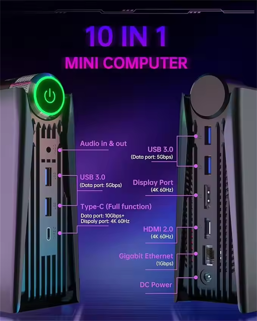 Gaming PC Mini AMD Ryzen 7 5700U(up to 4.3Ghz) 16GB DDR4 512GB NVME SSD Mini Desktop Computer, Mini Computers 4K UHD/RGB Lights PC Gaming