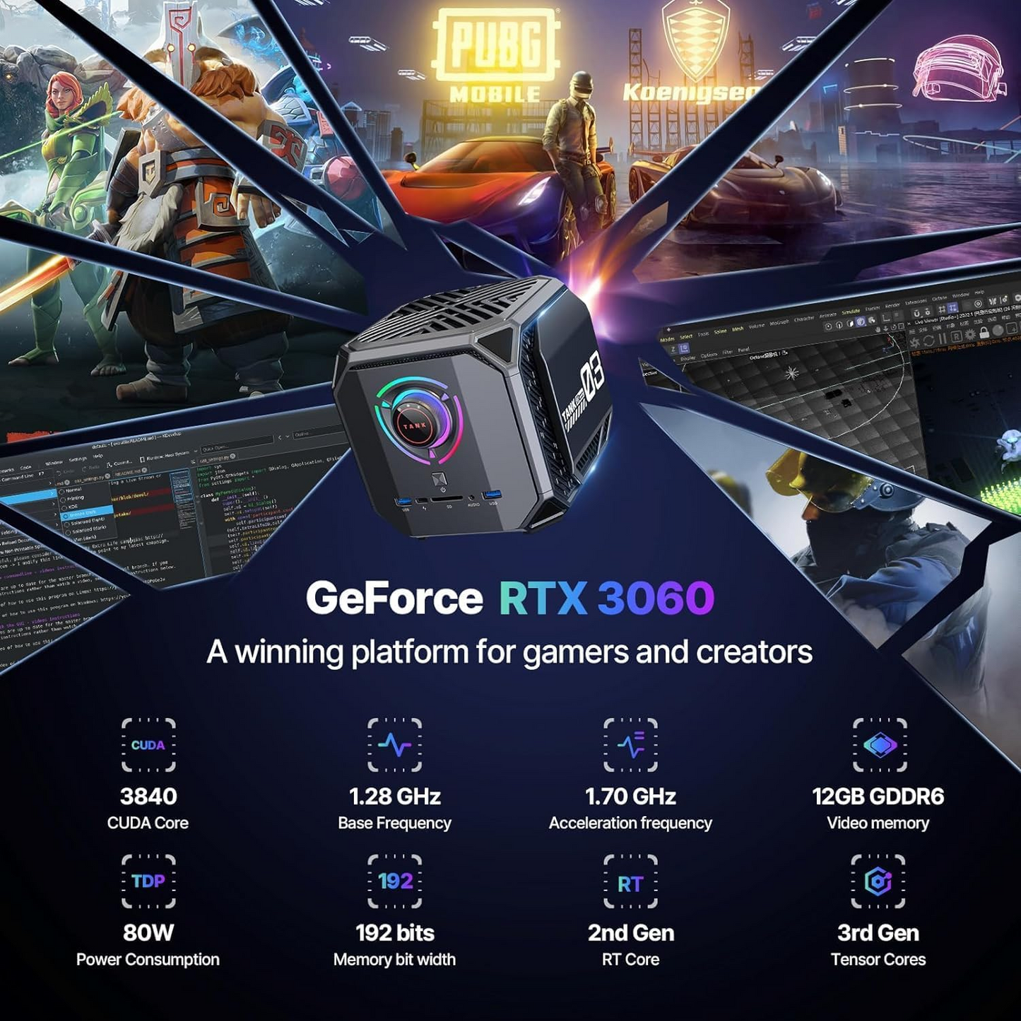 Gaming MINI PC TANK03 M1A RTX 3080 4050 4060 I9 12900H I7 12700H WIFI6 32G RAM DDR5 2TB Desktop Computer Oem Mini Pc I9 12th Gen