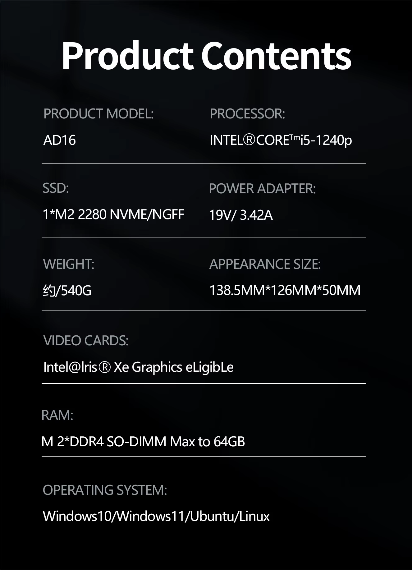 Mini PC AD16 Windows 11 Pro Intel I3 1215U I5-1240P I5 12450H Mini Computers 16GB RAM 512G Small Desktop MINI Computer Tiny PC