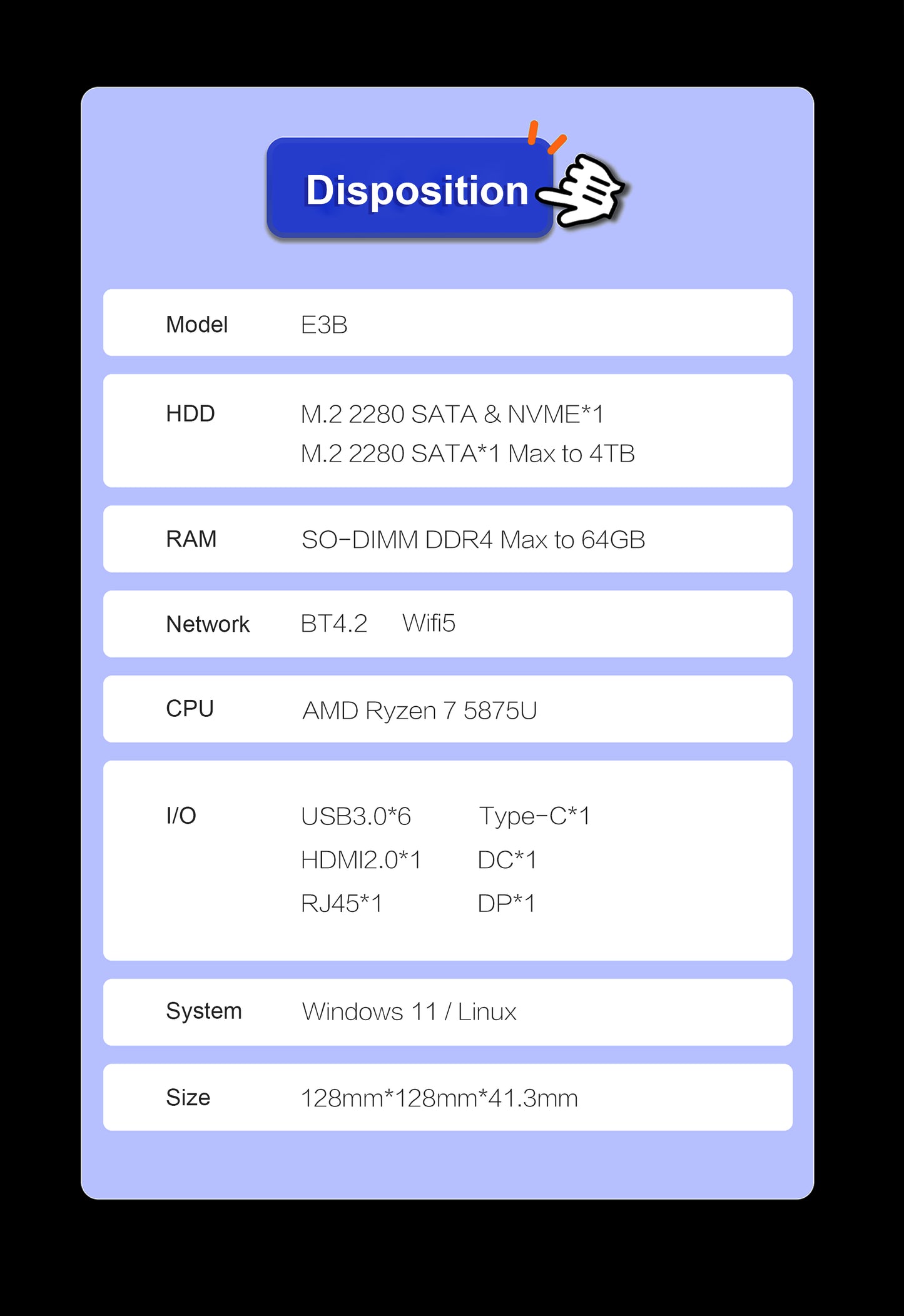 Mini Pc Gaming E3B AMD Ryzen 9 6900HX 7940HS 8845HS Mini PC Windows 11 Pro DDR5 NVMe 4USB Type-C Mini Gaming PC