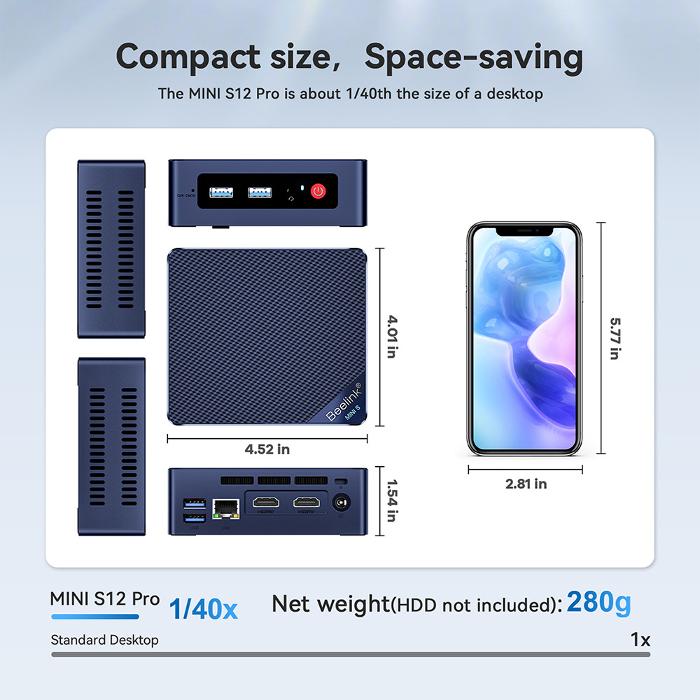 Beelink s12 pro N100 Mini Pcs 8G RAM DDR4 128g M.2 NVME SSD windows11 Desktop mini pc